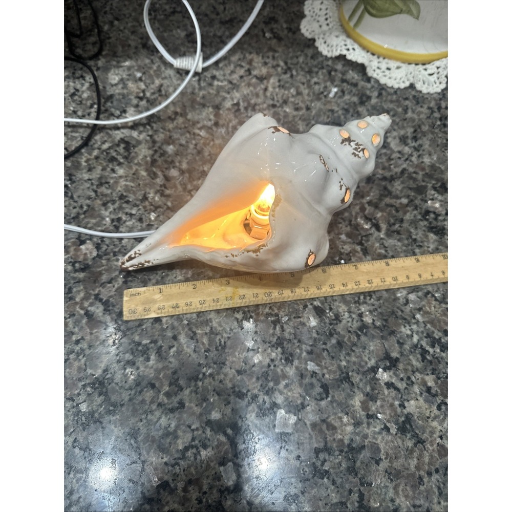 White Ceramic Conch Shell Lamp Night Light Accent Light